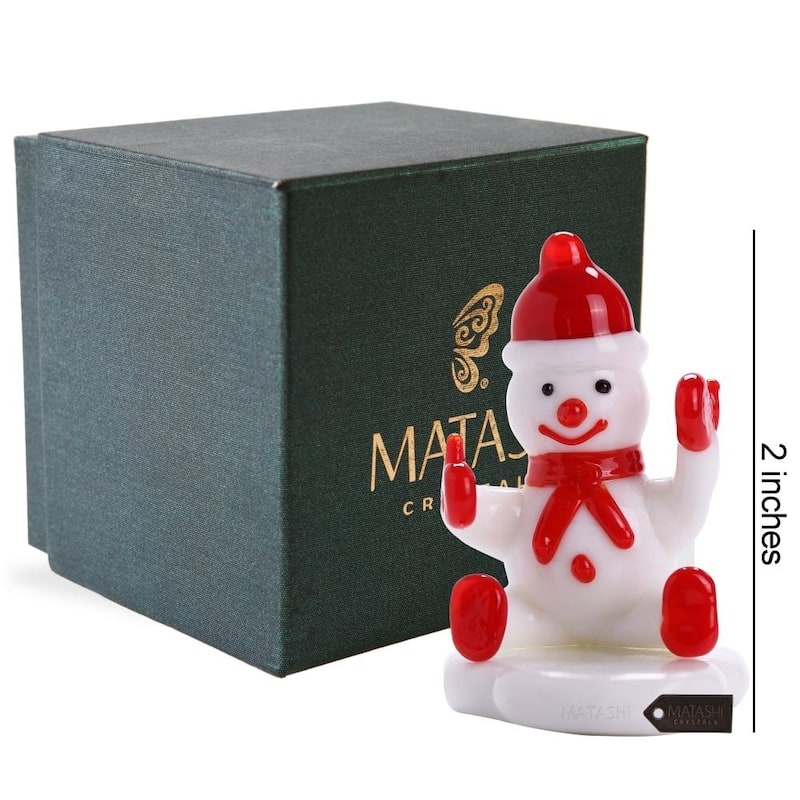 Matashi Home Decorative Tabletop Showpiece Murano Christmas Winter Decorative Glass Snowman Figurineand Ornament (Red)