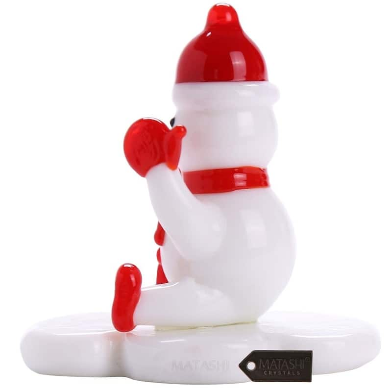 Matashi Home Decorative Tabletop Showpiece Murano Christmas Winter Decorative Glass Snowman Figurineand Ornament (Red)