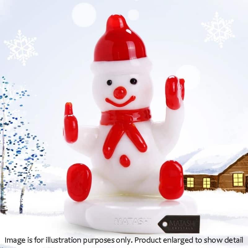 Matashi Home Decorative Tabletop Showpiece Murano Christmas Winter Decorative Glass Snowman Figurineand Ornament (Red)