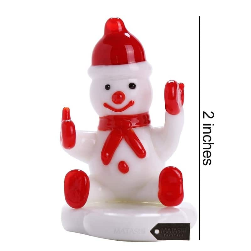 Matashi Home Decorative Tabletop Showpiece Murano Christmas Winter Decorative Glass Snowman Figurineand Ornament (Red)