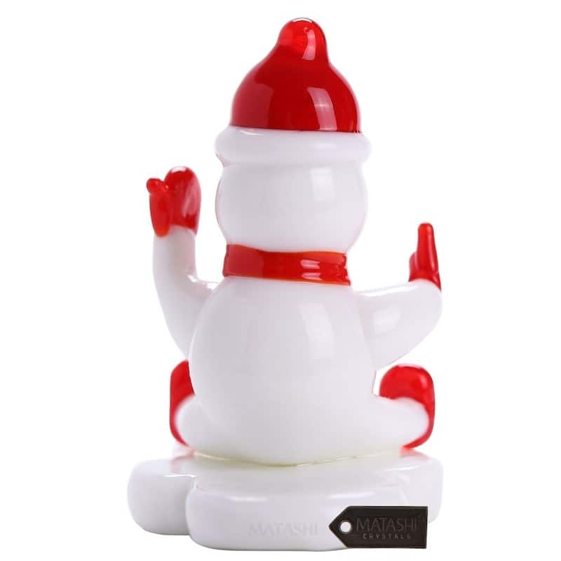 Matashi Home Decorative Tabletop Showpiece Murano Christmas Winter Decorative Glass Snowman Figurineand Ornament (Red)