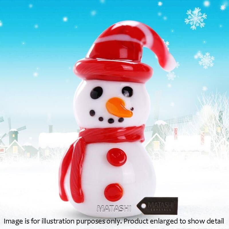 Matashi Home Decorative Tabletop Showpiece Murano Christmas Winter Decorative Glass Snowman Figurineand Ornament (Red)