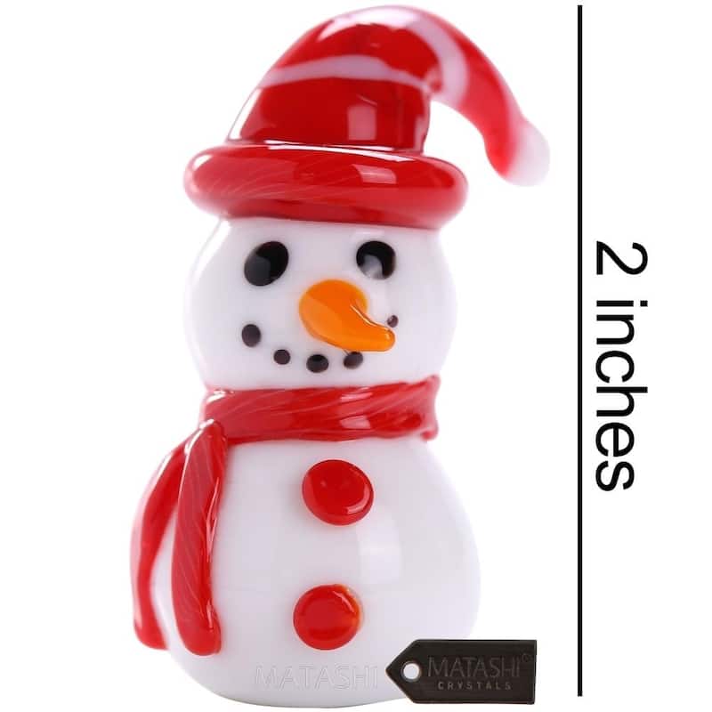 Matashi Home Decorative Tabletop Showpiece Murano Christmas Winter Decorative Glass Snowman Figurineand Ornament (Red)