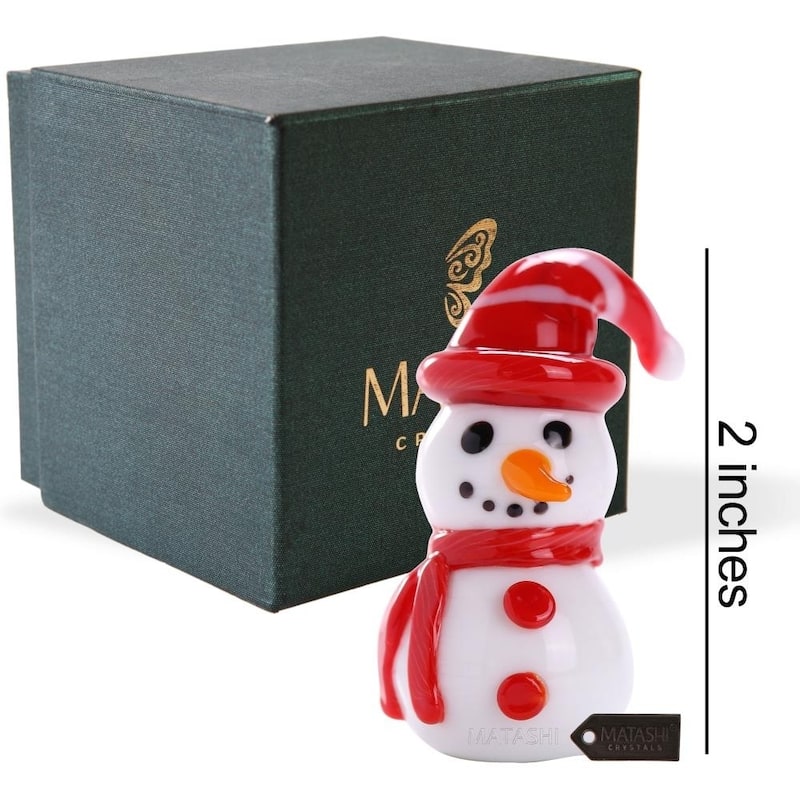 Matashi Home Decorative Tabletop Showpiece Murano Christmas Winter Decorative Glass Snowman Figurineand Ornament (Red)