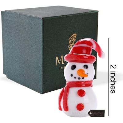 Matashi Home Decorative Tabletop Showpiece Murano Christmas Winter Decorative Glass Snowman Figurineand Ornament (Red)