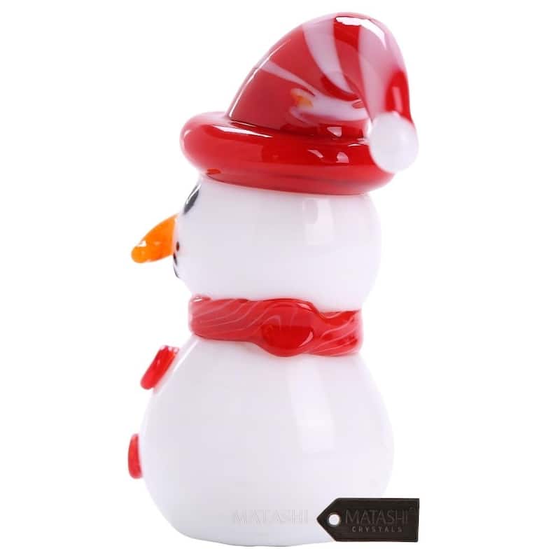 Matashi Home Decorative Tabletop Showpiece Murano Christmas Winter Decorative Glass Snowman Figurineand Ornament (Red)