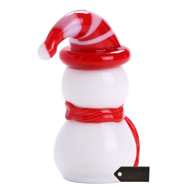 Matashi Home Decorative Tabletop Showpiece Murano Christmas Winter Decorative Glass Snowman Figurineand Ornament (Red)