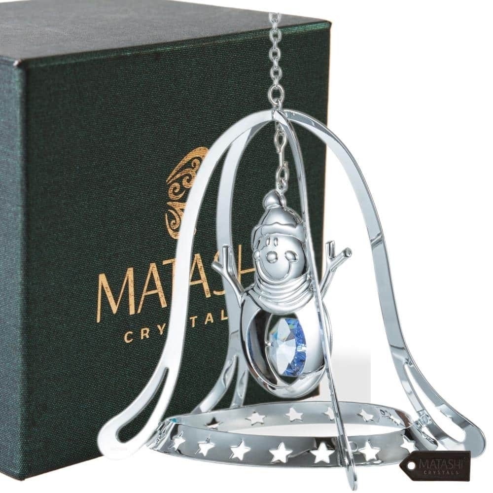 Matashi Home Decorative Tabletop Showpiece Chrome Plated Silver Snowman in Bell Holiday Ornament