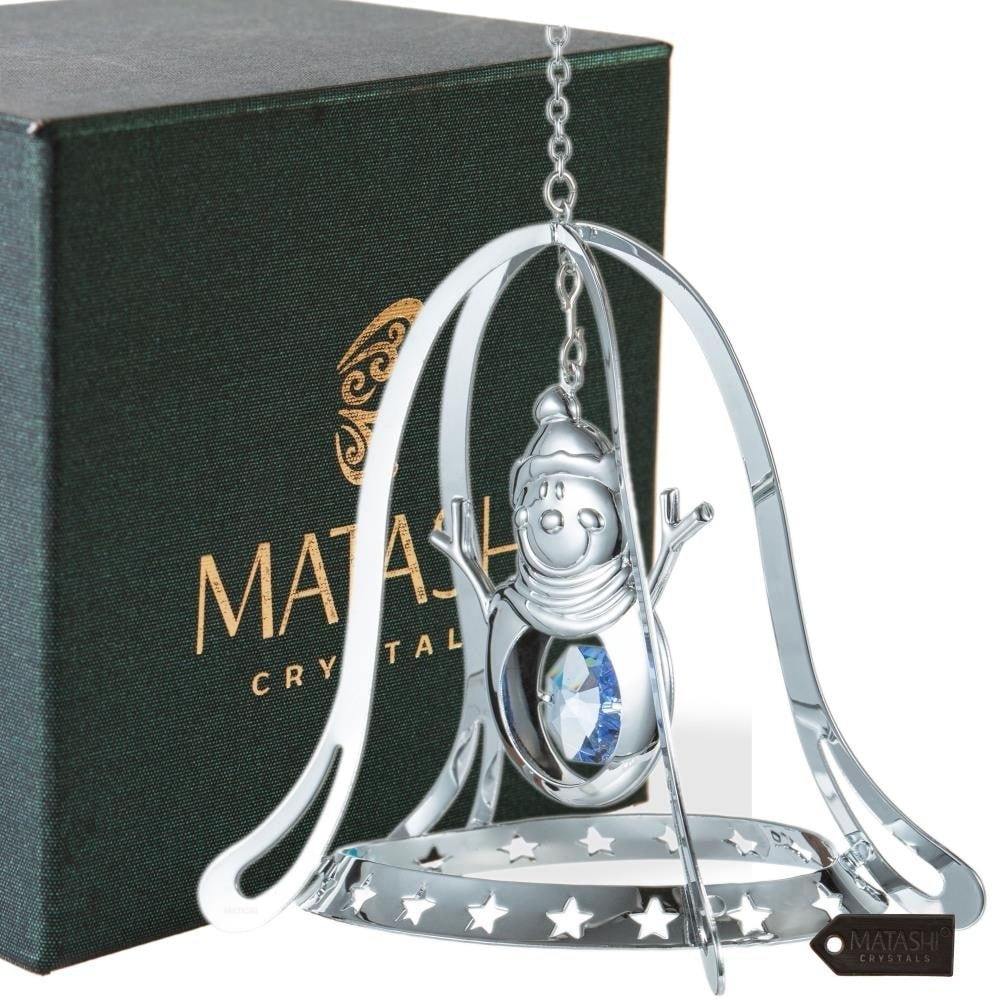 Matashi Home Decorative Tabletop Showpiece Chrome Plated Silver Snowman in Bell Holiday Ornament