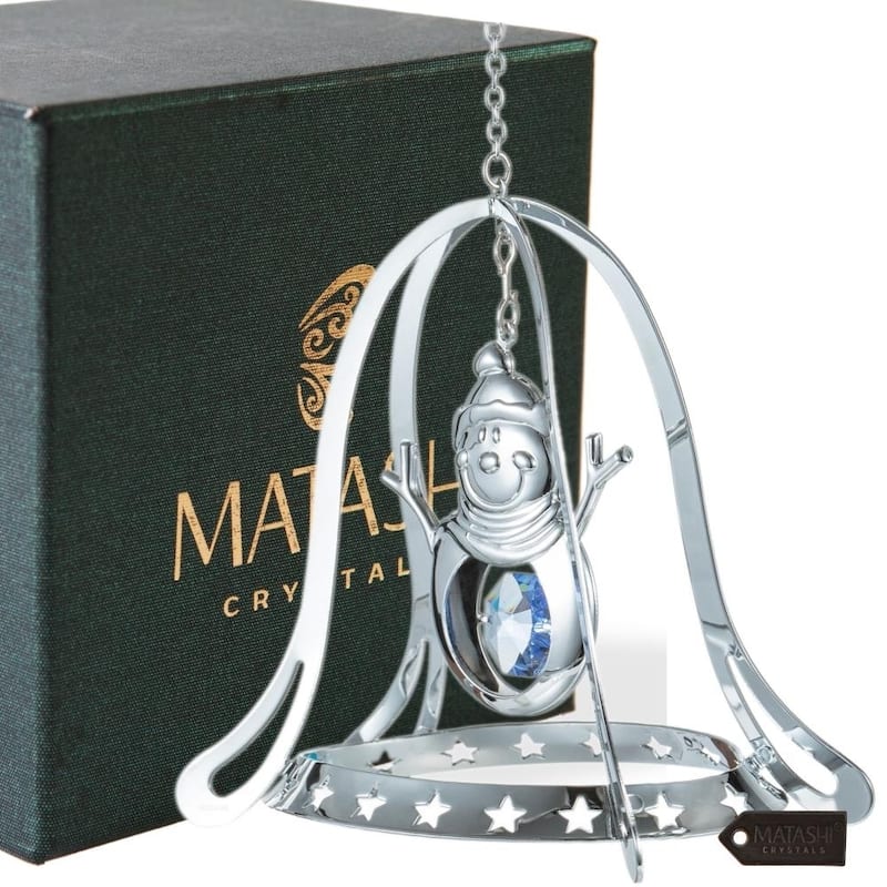Matashi Home Decorative Tabletop Showpiece Chrome Plated Silver Snowman in Bell Holiday Ornament