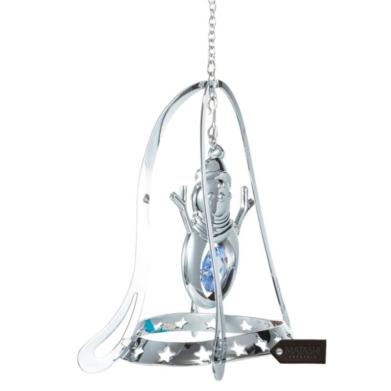 Matashi Home Decorative Tabletop Showpiece Chrome Plated Silver Snowman in Bell Holiday Ornament