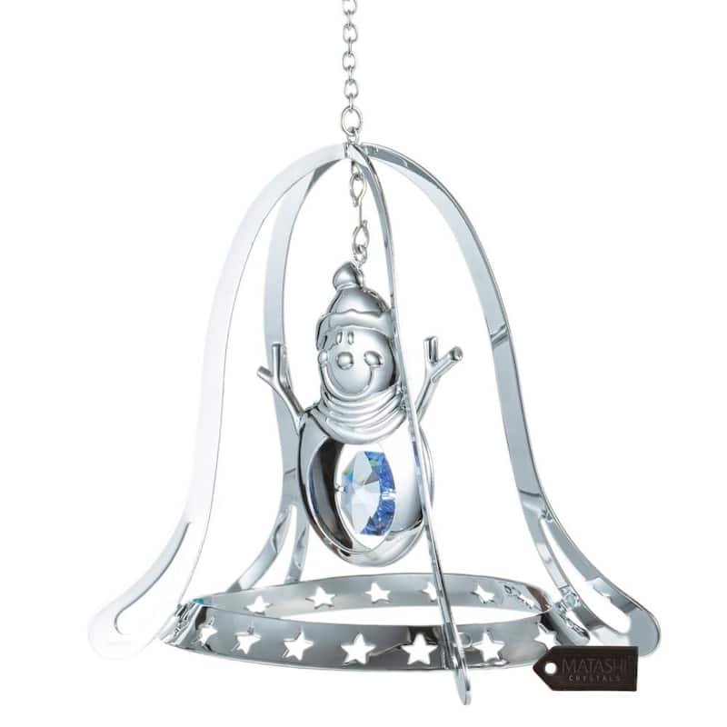 Matashi Home Decorative Tabletop Showpiece Chrome Plated Silver Snowman in Bell Holiday Ornament