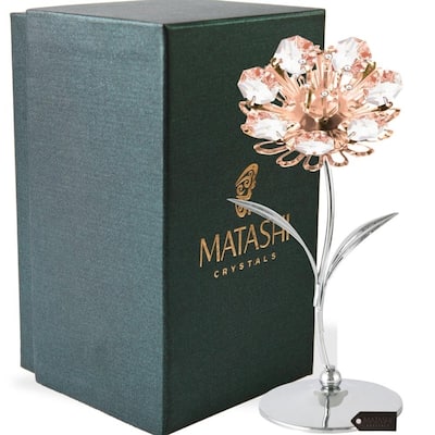 Matashi Home Decorative Tabletop Showpiece Chrome and Rose Plated Crystal Studded Sunflower Figurine Ornament