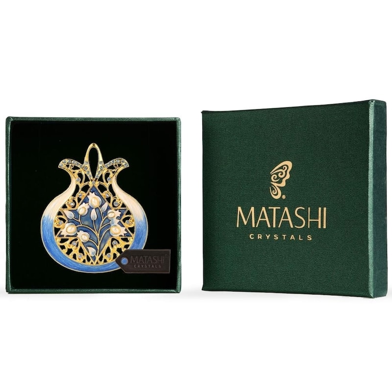Matashi Home Decorative Showpiece Pomegranate with Star of David Hanging Ornament (Pewter), Gold-Plated (Blue, Ivory and Gold)