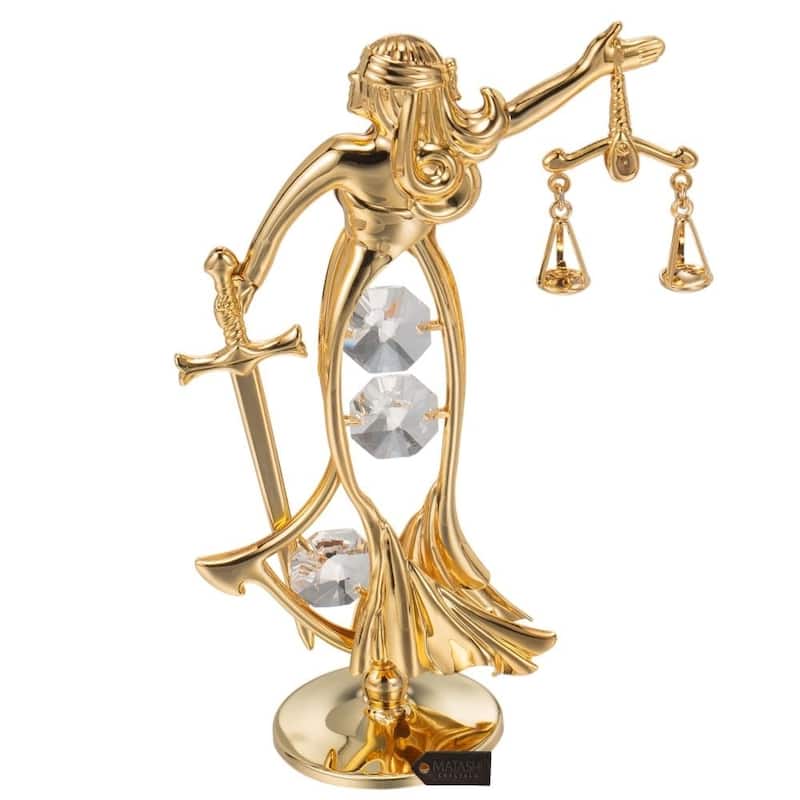 Matashi Home Decorative Tabletop Showpiece 24K Gold Plated Crystal Studded Lady Of Justice Ornament
