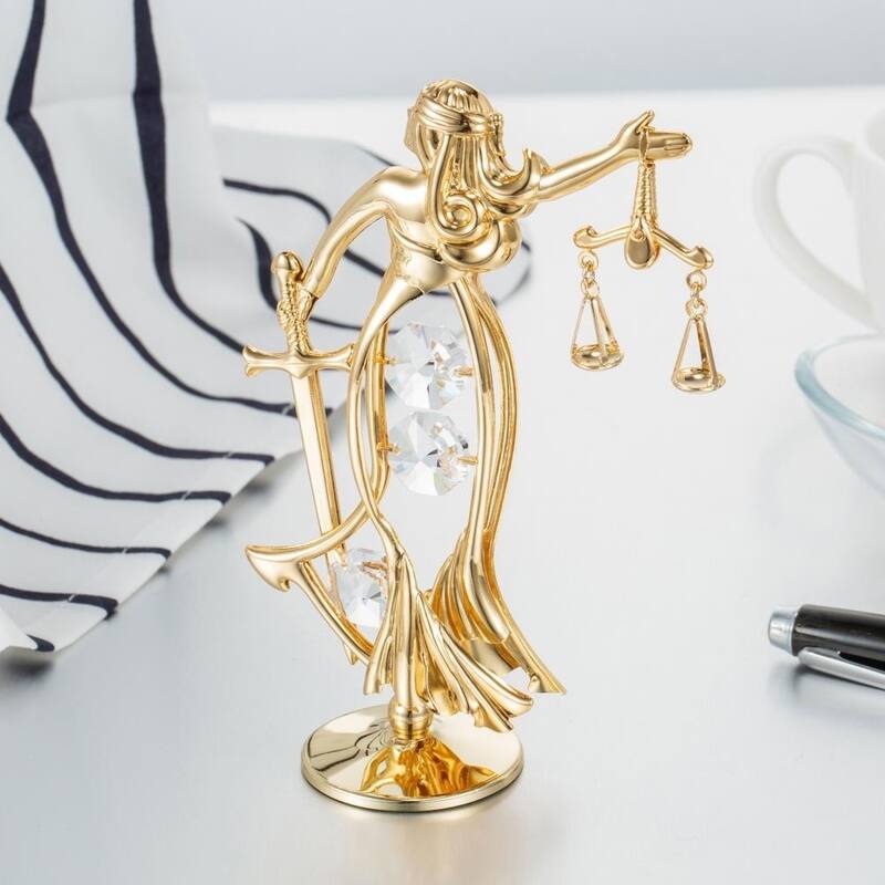 Matashi Home Decorative Tabletop Showpiece 24K Gold Plated Crystal Studded Lady Of Justice Ornament