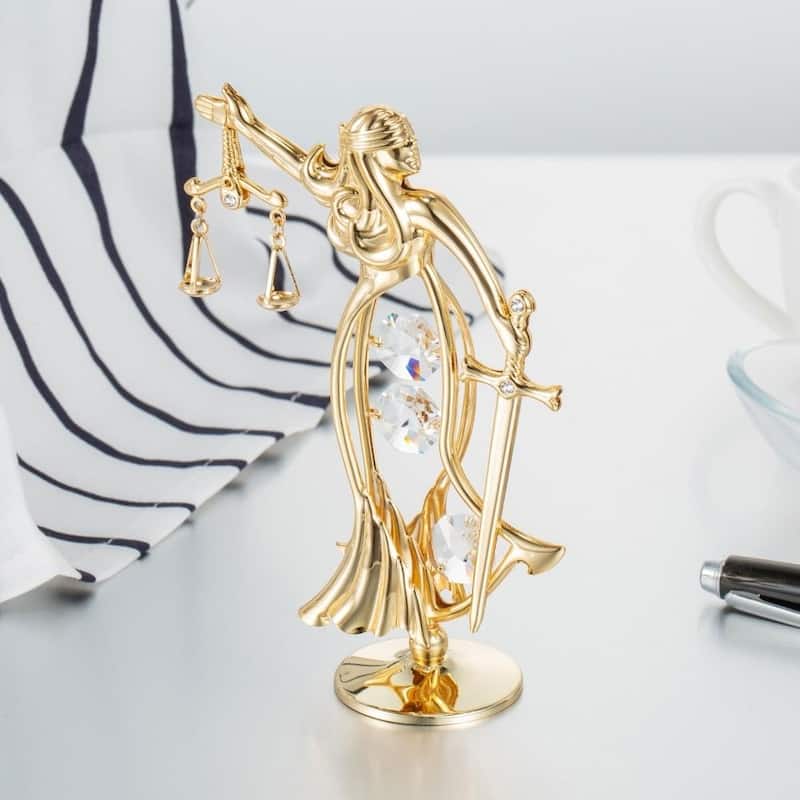 Matashi Home Decorative Tabletop Showpiece 24K Gold Plated Crystal Studded Lady Of Justice Ornament