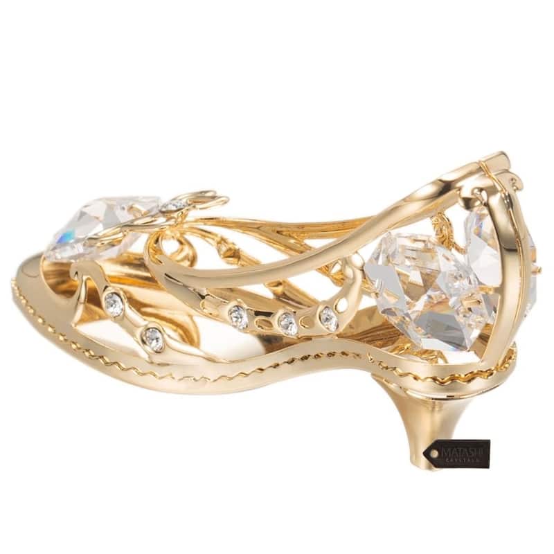 Matashi Home Decorative Tabletop Showpiece 24K Gold Plated Crystal Studded Lady Shoe Ornament