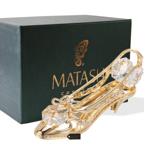 Matashi Home Decorative Tabletop Showpiece 24K Gold Plated Crystal Studded Lady Shoe Ornament