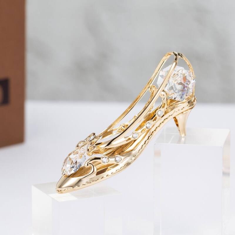 Matashi Home Decorative Tabletop Showpiece 24K Gold Plated Crystal Studded Lady Shoe Ornament
