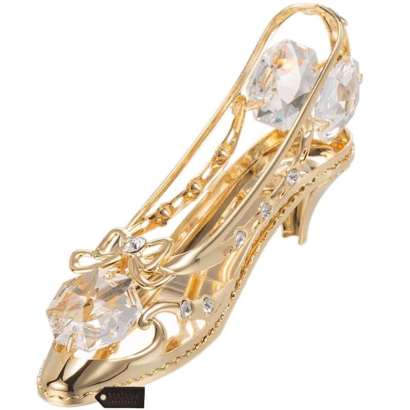 Matashi Home Decorative Tabletop Showpiece 24K Gold Plated Crystal Studded Lady Shoe Ornament