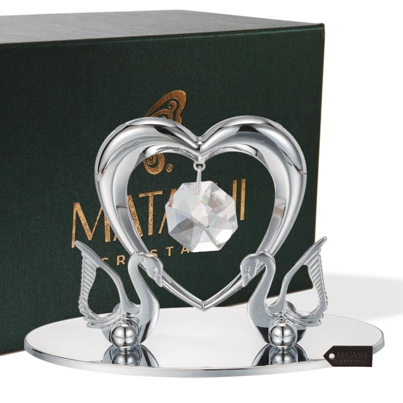 Matashi Home Decorative Tabletop Showpiece Chrome Plated Loving Swans with Heart Figurine Ornament
