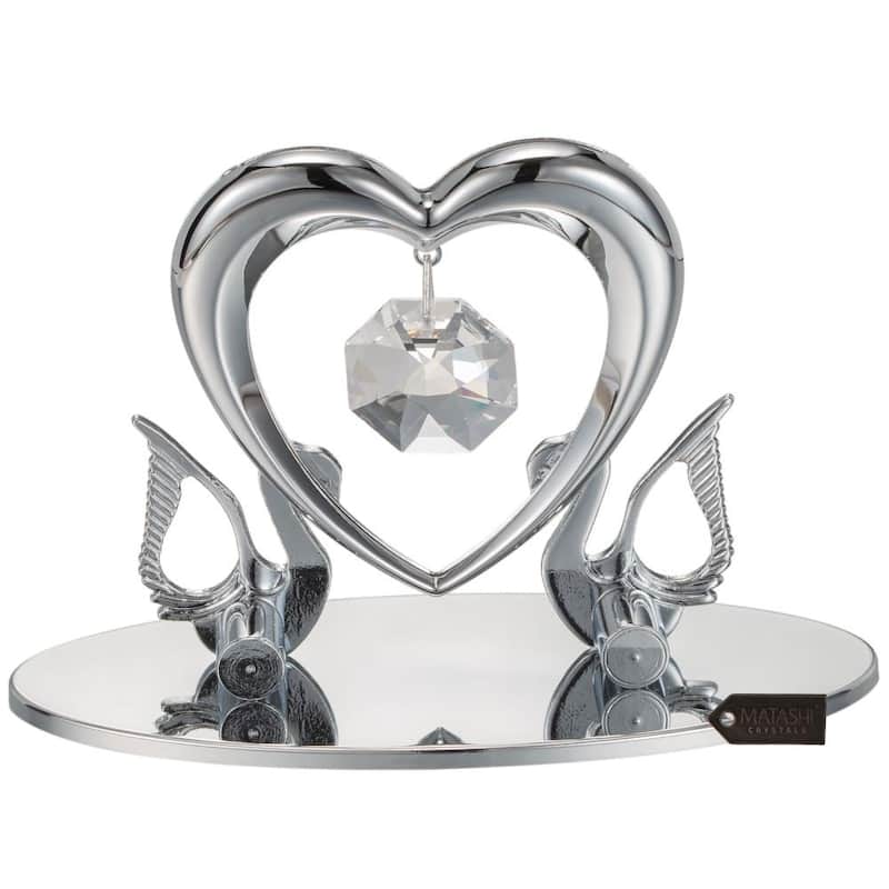 Matashi Home Decorative Tabletop Showpiece Chrome Plated Loving Swans with Heart Figurine Ornament
