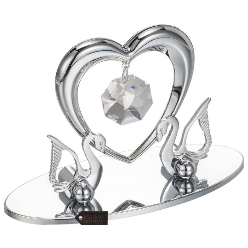 Matashi Home Decorative Tabletop Showpiece Chrome Plated Loving Swans with Heart Figurine Ornament
