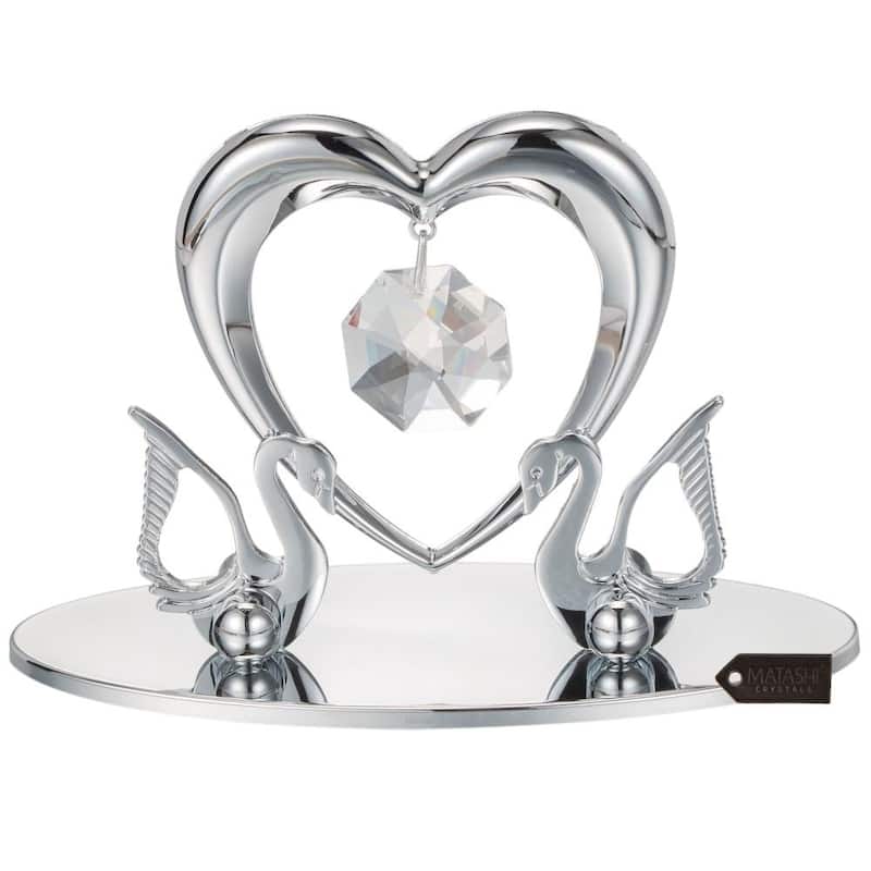 Matashi Home Decorative Tabletop Showpiece Chrome Plated Loving Swans with Heart Figurine Ornament