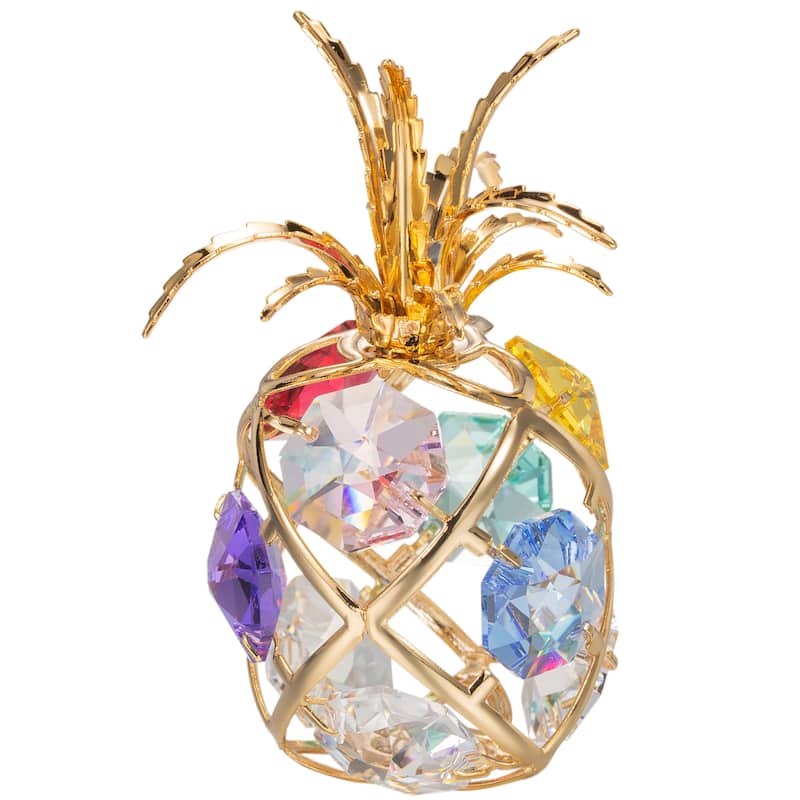 Matashi Home Decorative Tabletop Showpiece 24K Gold Plated Mini Pineapple Ornament with Colored Crystals