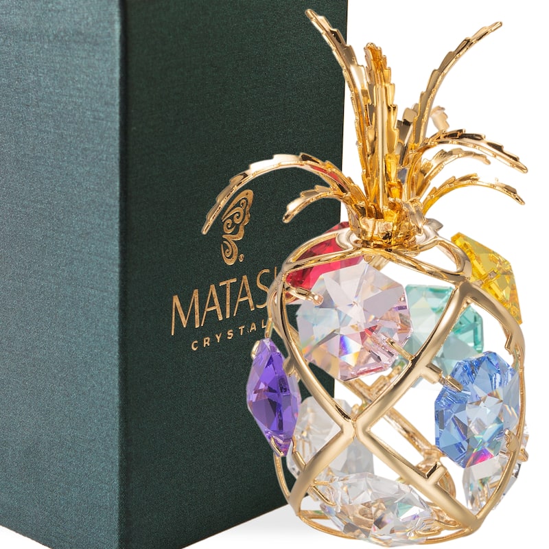 Matashi Home Decorative Tabletop Showpiece 24K Gold Plated Mini Pineapple Ornament with Colored Crystals