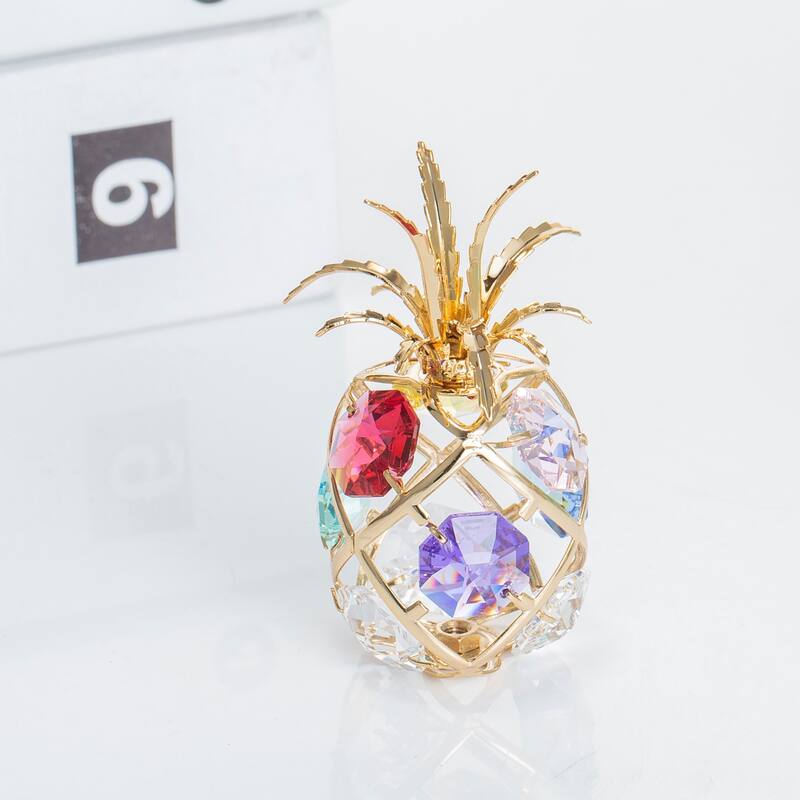 Matashi Home Decorative Tabletop Showpiece 24K Gold Plated Mini Pineapple Ornament with Colored Crystals