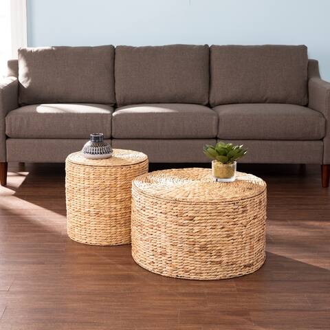 Haper Blvd Sachi Coastal Natural Woven Fiber Storage Tables (Set of 2)