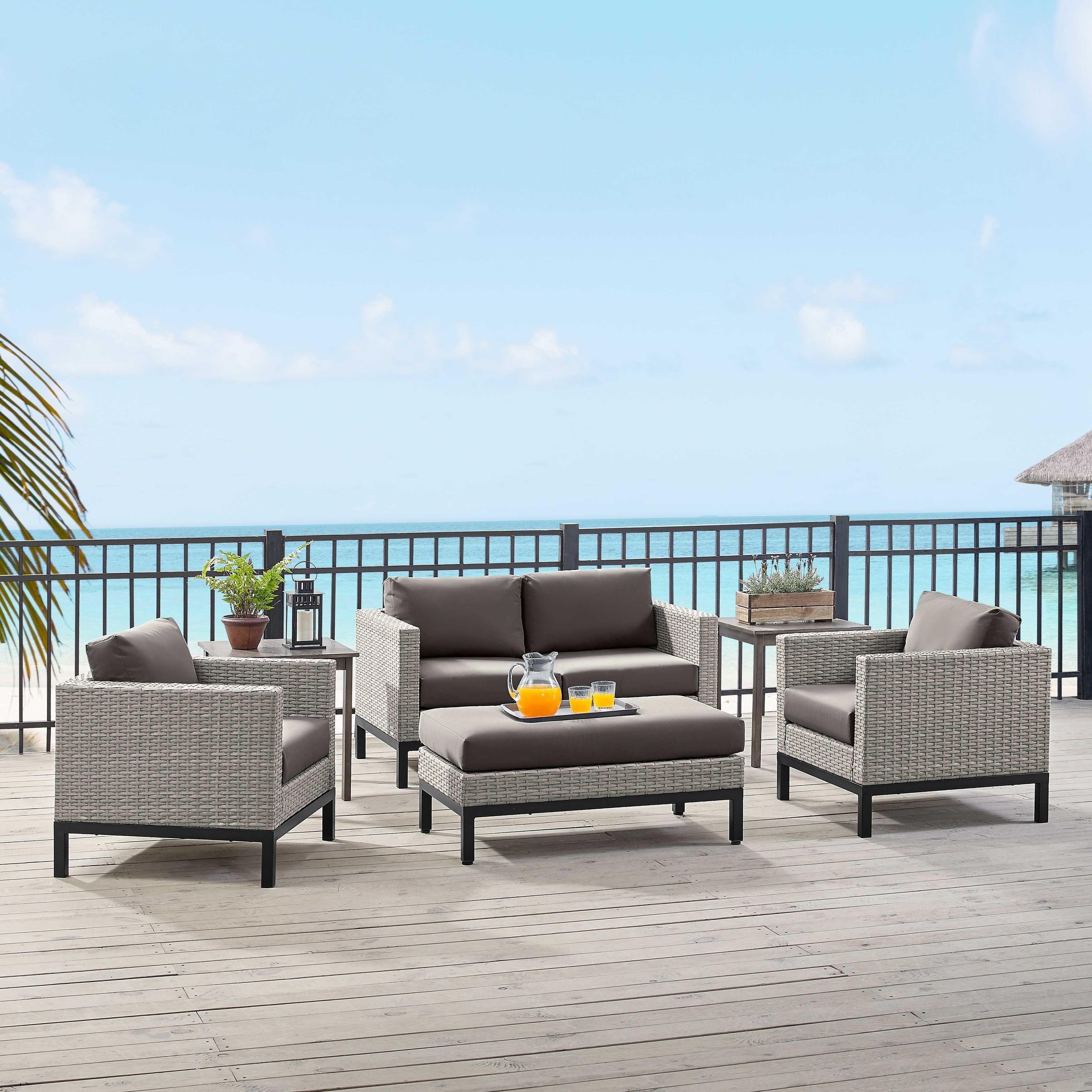 Shop Grey 4 Piece Outdoor Wicker Weave Sofa Sectional Patio Furniture Set Overstock 30295882