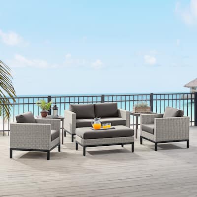 Grey 4 Piece Outdoor Wicker Weave Sofa Sectional Patio Furniture Set