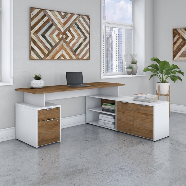 white desk with walnut top