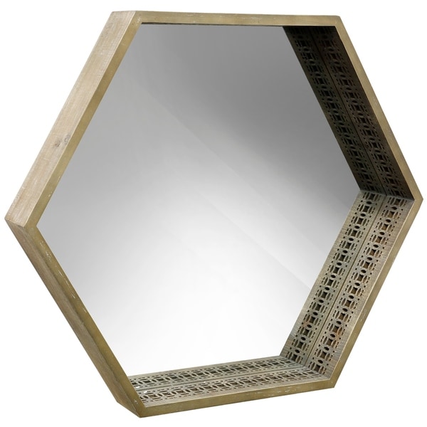Hexagon Vintage Wood Frame Mirror with Cutout Detail - Brown