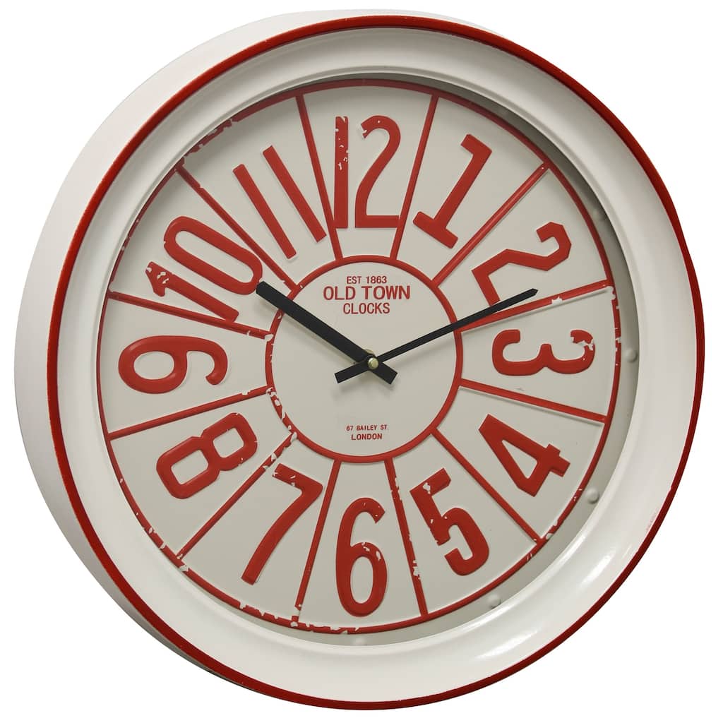 StyleCraft Semi-Gloss White and Red Round Old Town Wall Clock with Glass Front