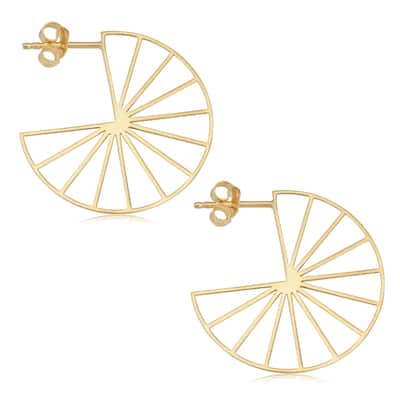 14K Yellow Gold Wheel Earrings Minimalist Jewelry for Women