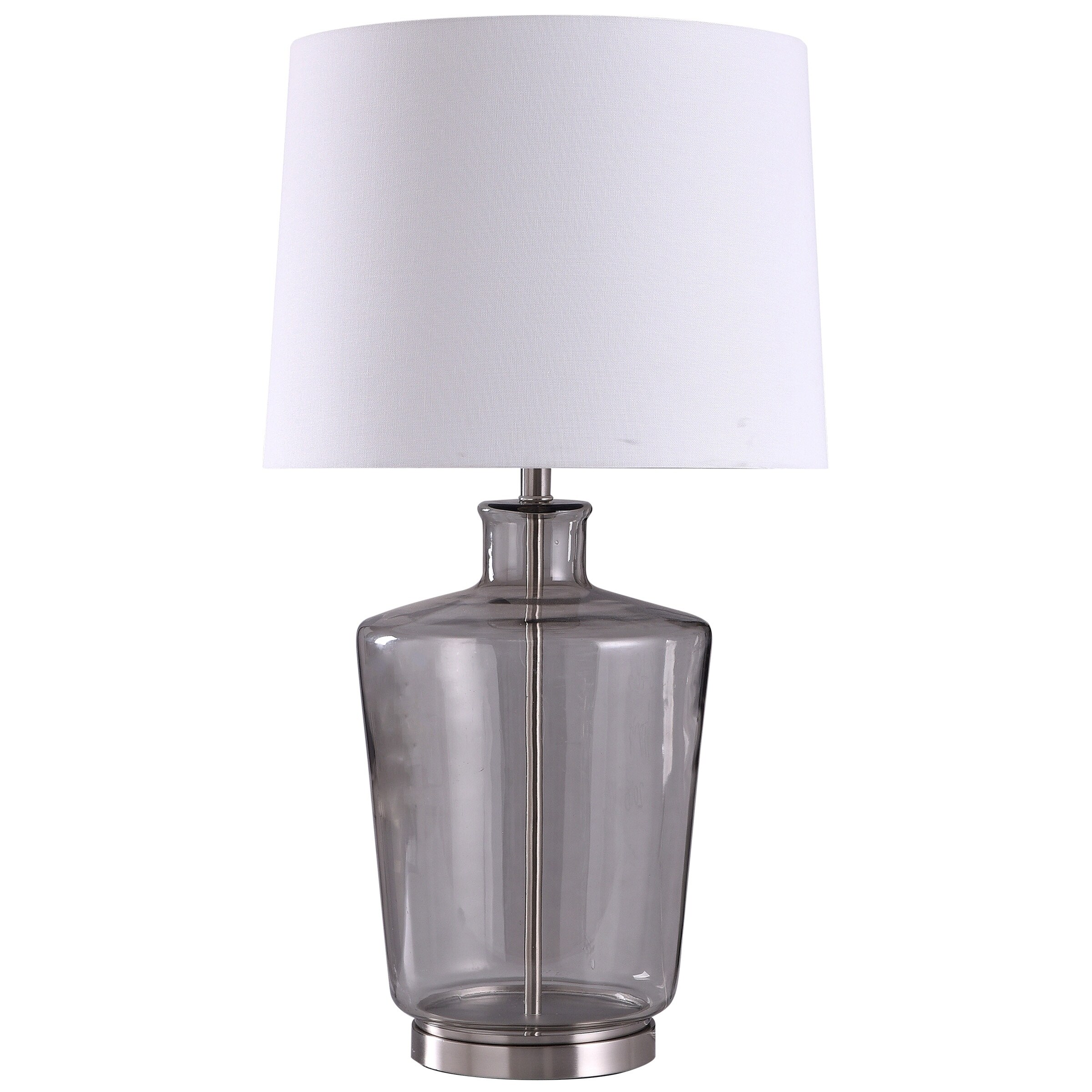 Stylecraft Smokey Gray Glass And Metal Table Lamp With White Tapered Drum Shade Overstock 30297672