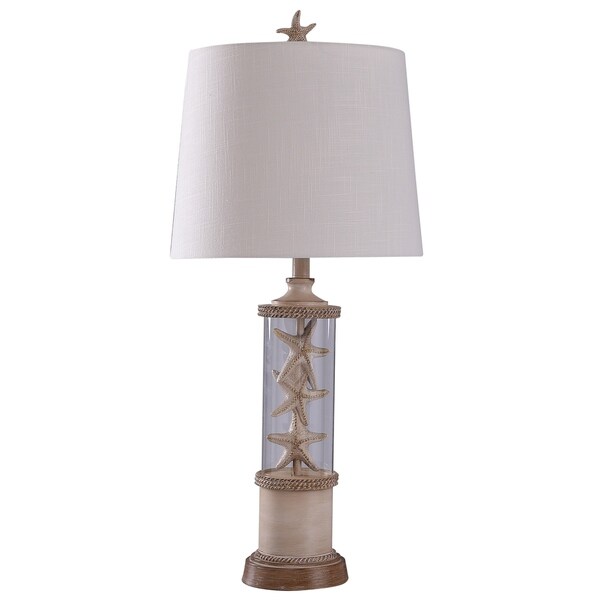 Shop Ingram Wood and Tan Encased Clear Glass Column Table Lamp with