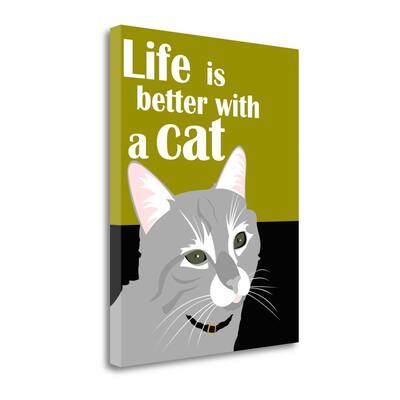 "Life Is Better With A Cat" By Ginger Oliphant, Giclee on Gallery Wrap Canvas