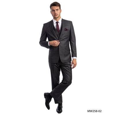 3 PC Wool Suits Classic Solid Texture Windowpane Wool Suits