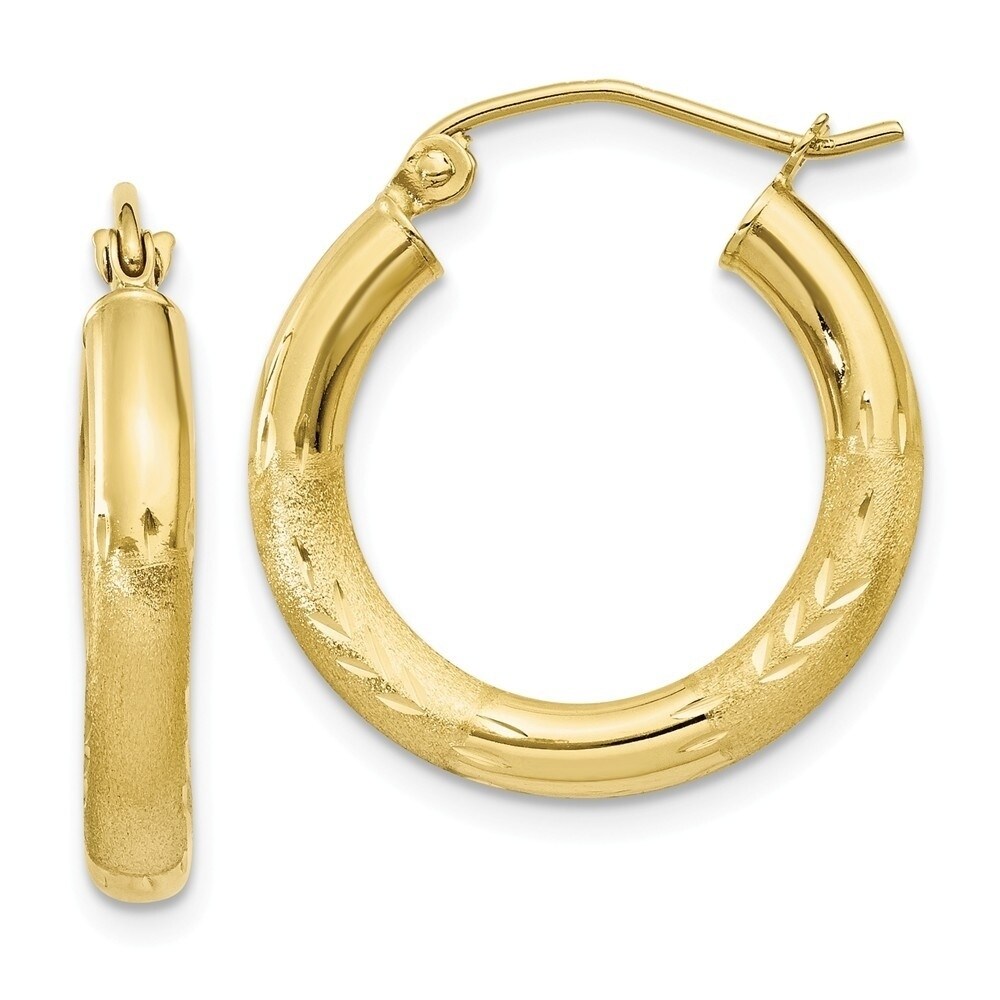 10k Yellow Gold Diamond-cut 3mm Polished Round Hoop Earrings