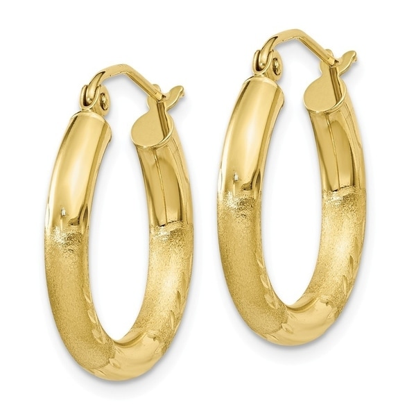 10k Yellow Gold Diamond-cut 3mm Polished Round Hoop Earrings