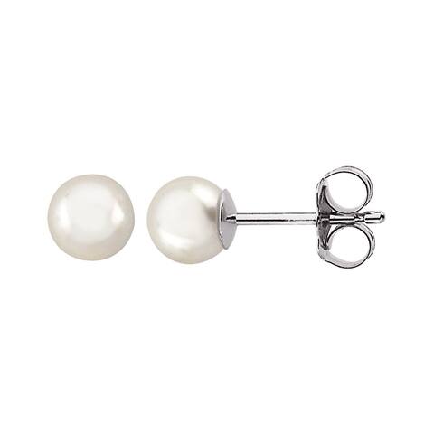Curata 14k White 05mm Akoya Cultured Pearl Earrings