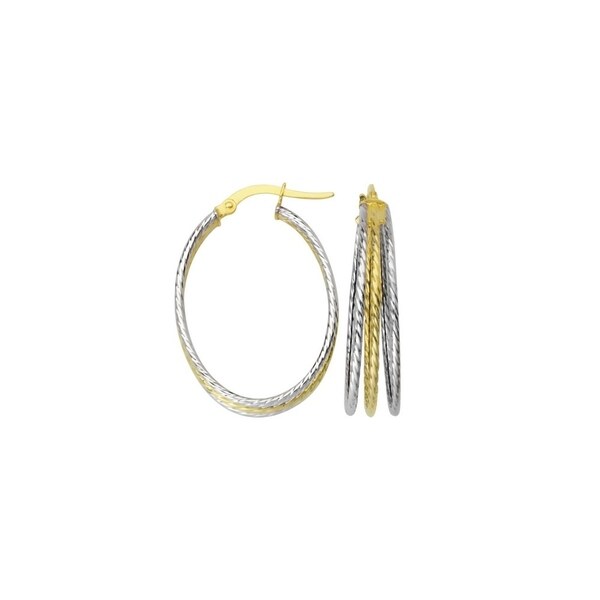 10KT GOLD TRIPPLE TWIST WAVE OVAL HOOP EARRINGS HOOP EARRINGS
