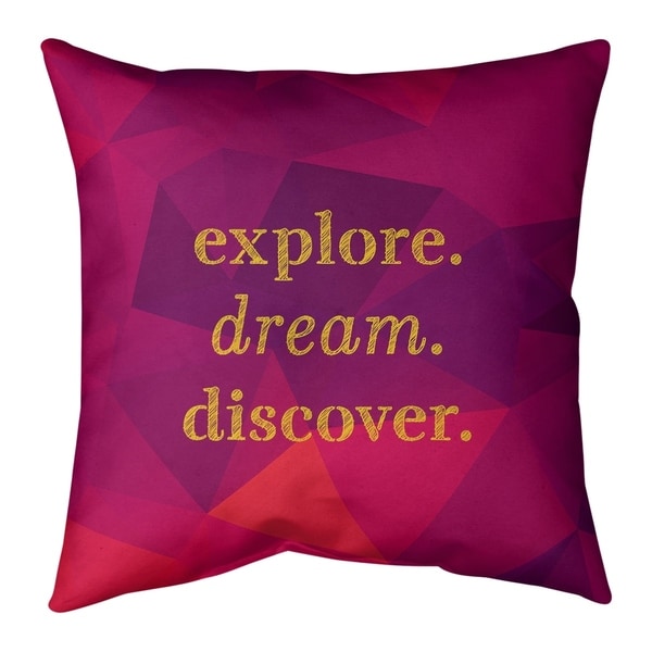 Quotes Faux Gemstone Explore Dream Discover Quote Pillow-Faux Linen