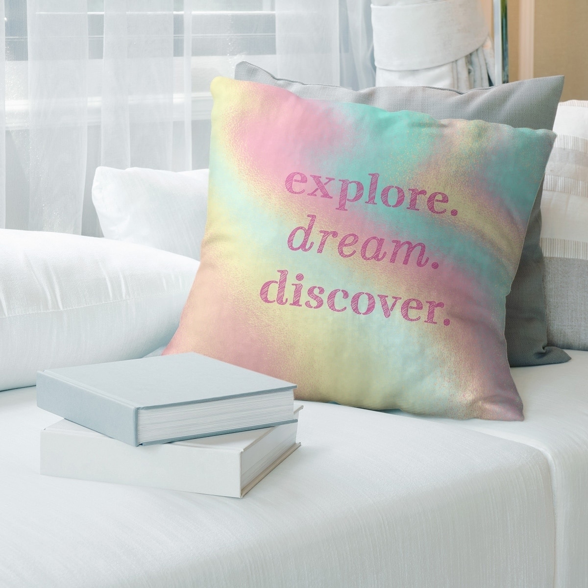 Quotes Multicolor Background Explore Dream Discover Quote Pillow Faux Suede Overstock 30308093