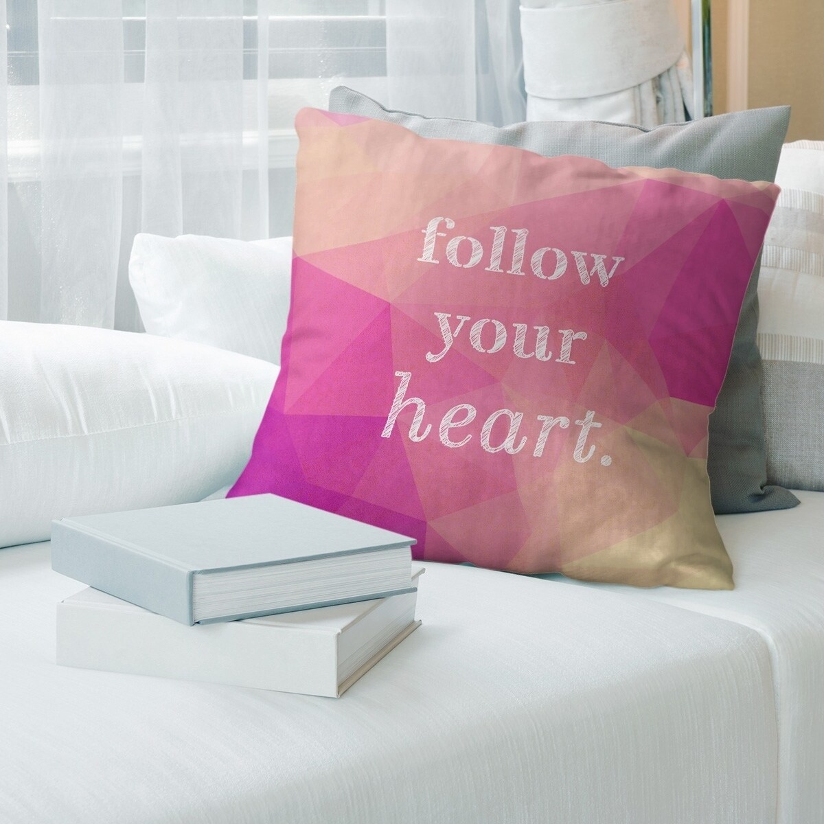 Quotes Faux Gemstone Follow Your Heart Quote PillowFaux Linen Bed